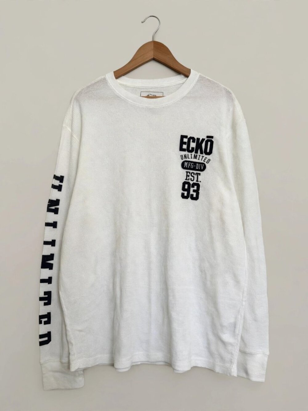 Ecko Unlimited White Waffle Knit Thermal Shirt Mens XL Y2K 2000s Preppy